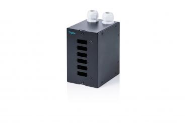 Fiber optik DIN ray dağıtıcısı, 6 port, SC DX/LC Quad, siyah 