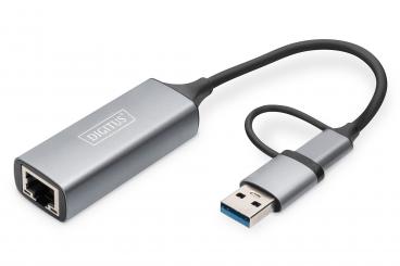 USB Type-C™ Gigabit Ethernet Adaptörü 2.5G, USB-C™ + USB A (USB3.1/3.0) 
