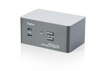 KVM anahtarı, 2 bağlantı noktalı, üçlü ekran, 4K, DisplayPort 