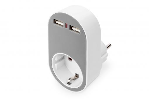 2x USB-A soketli ve entegre soketli evrensel USB takılabilir şarj cihazı 